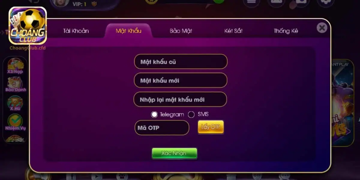Sáu bước đổi mật khẩu tài khoản Choáng Club