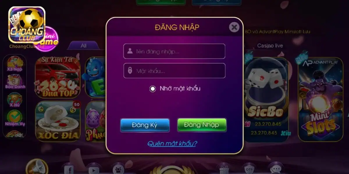 Quy trình đăng nhập ChoangClub
